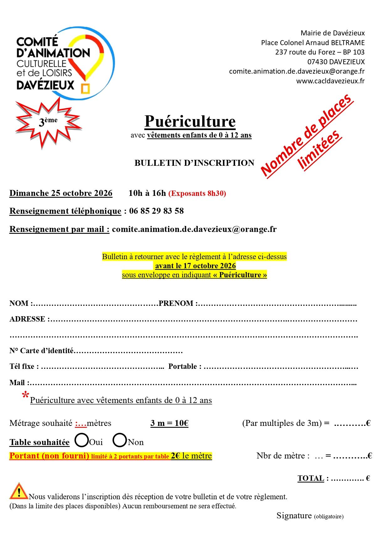 Bulletin d'inscription puériculture